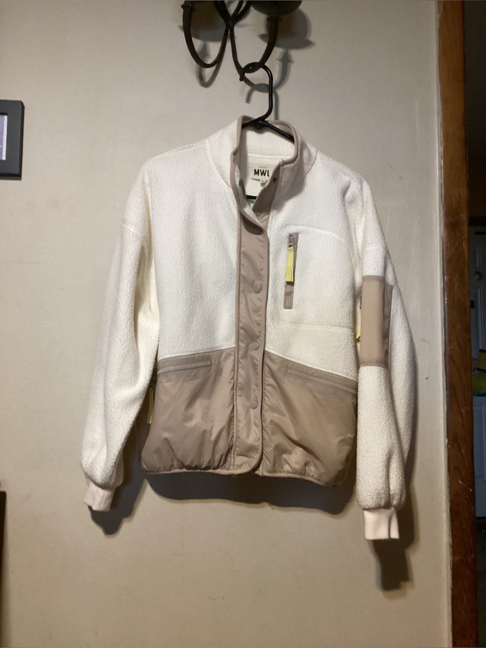 Madewell MWL Cream and Tan Oversized Sherpa Snap Front Jacket Size XS